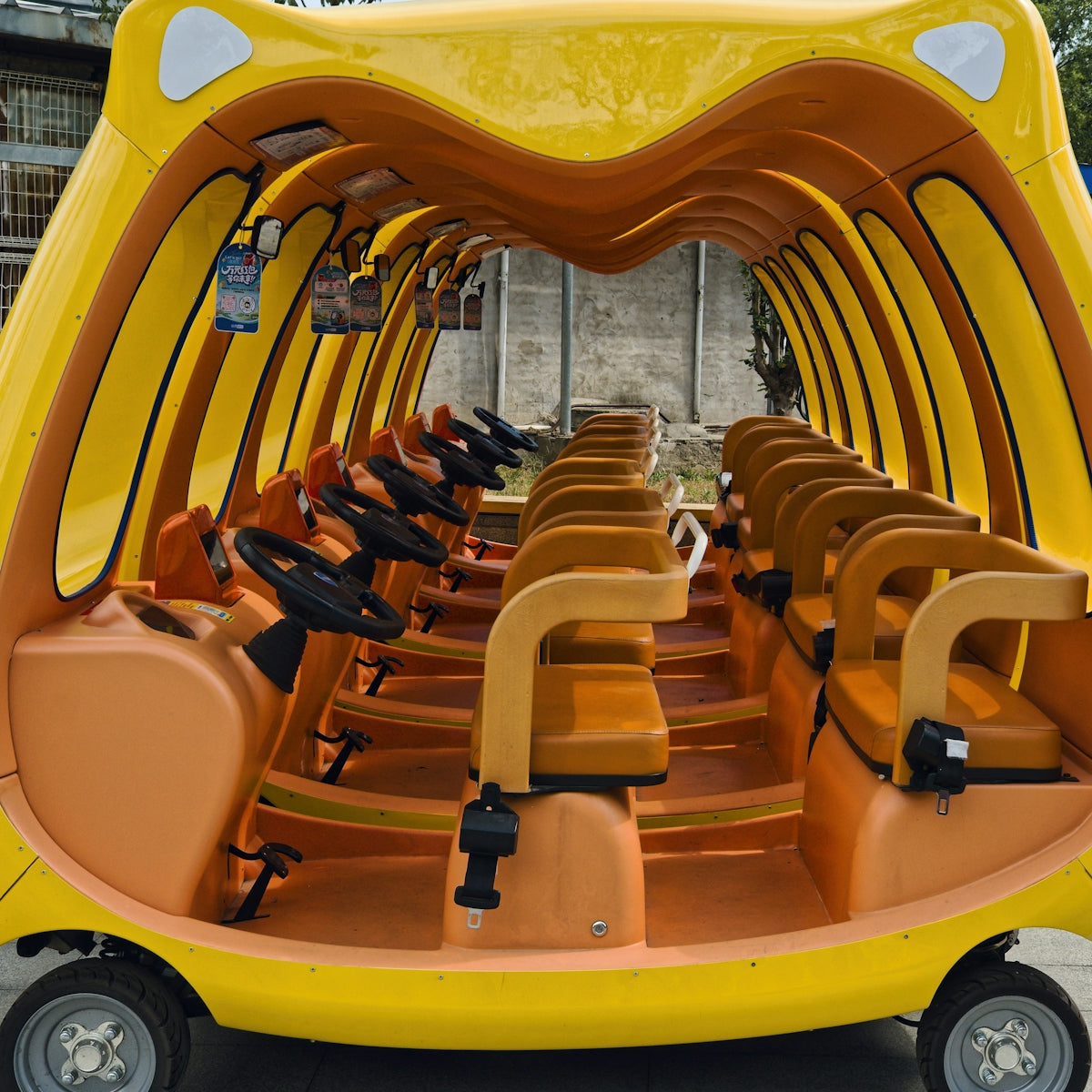 Yellow cartoon-shaped amusement park ride interior