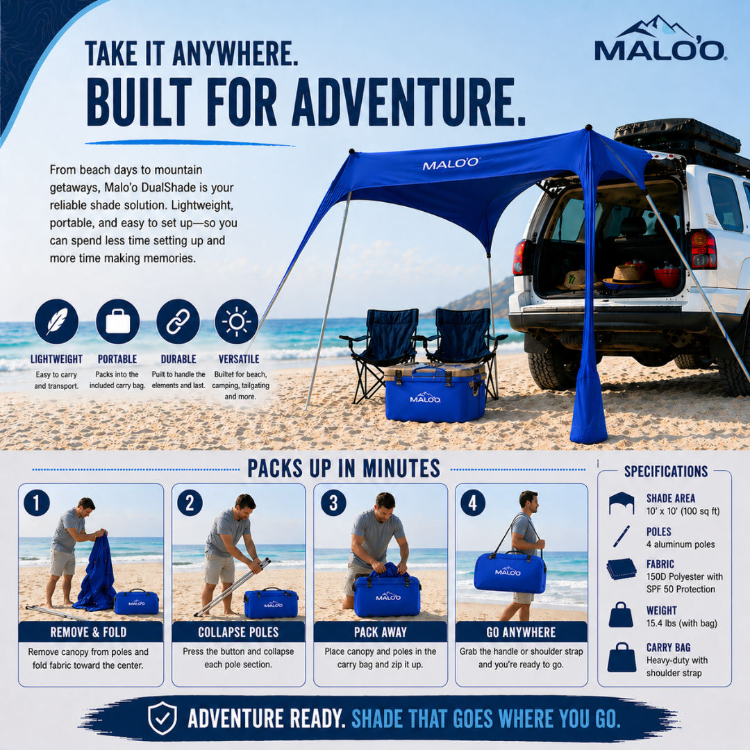 DualShade™ 10x10 - Instant beach shade. Vehicle-ready awning