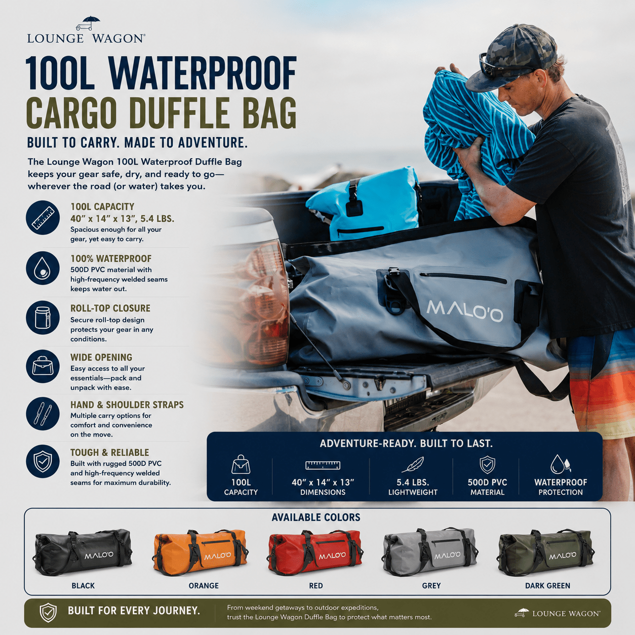100L Waterproof Cargo Duffle Bag - Lounge Wagon