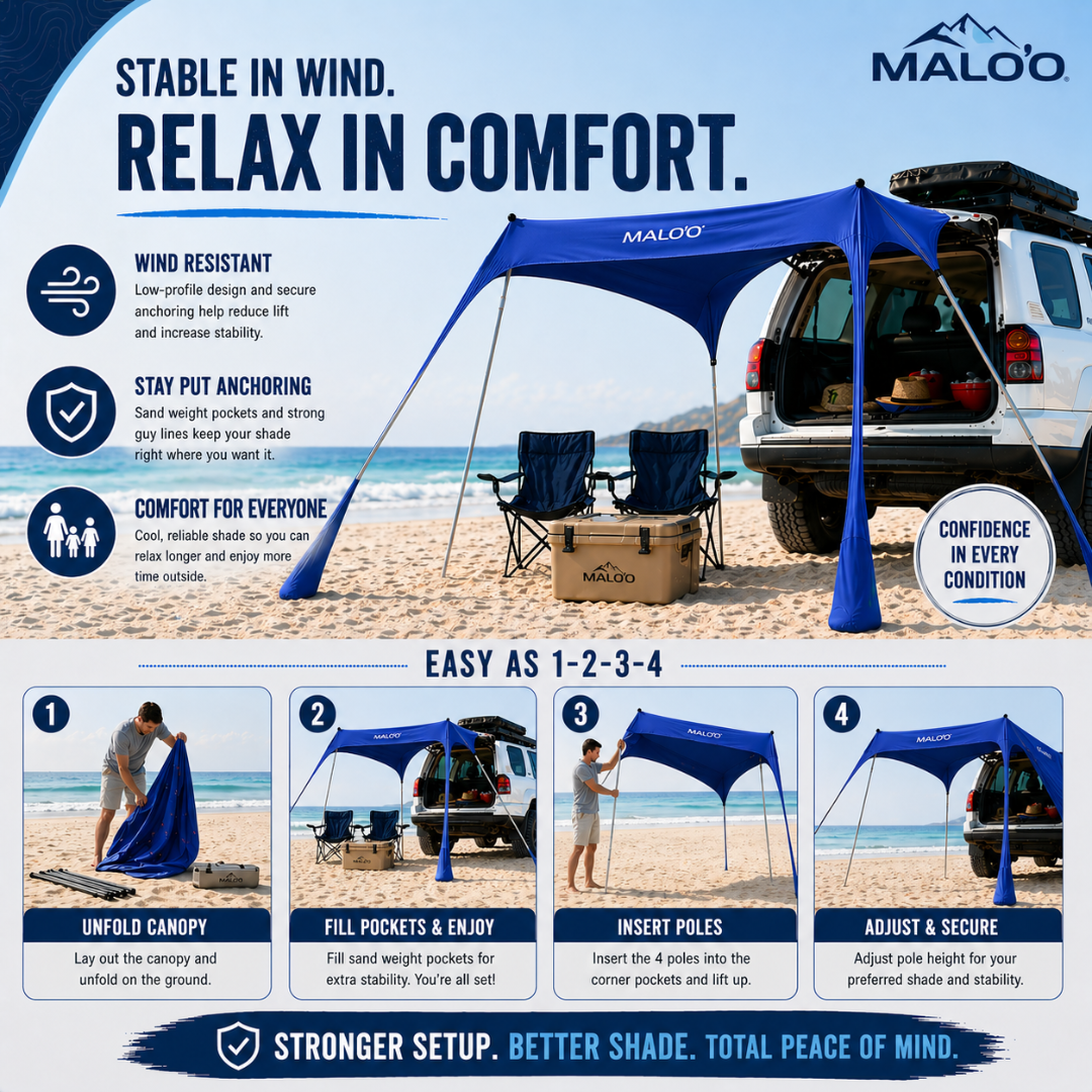 DualShade™ 10x10 - Instant beach shade. Vehicle-ready awning