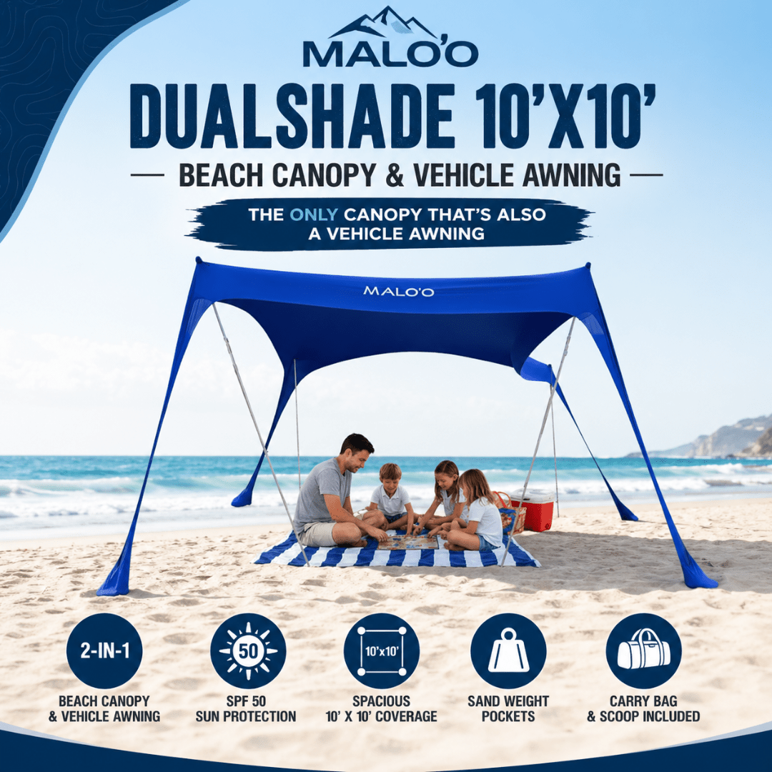 DualShade™ 10x10 - Instant beach shade. Vehicle - ready awning - Lounge Wagon