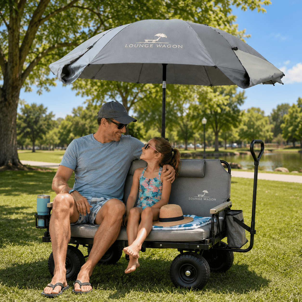 Wagon & 6' Xl Sports Umbrella Setup - Lounge Wagon